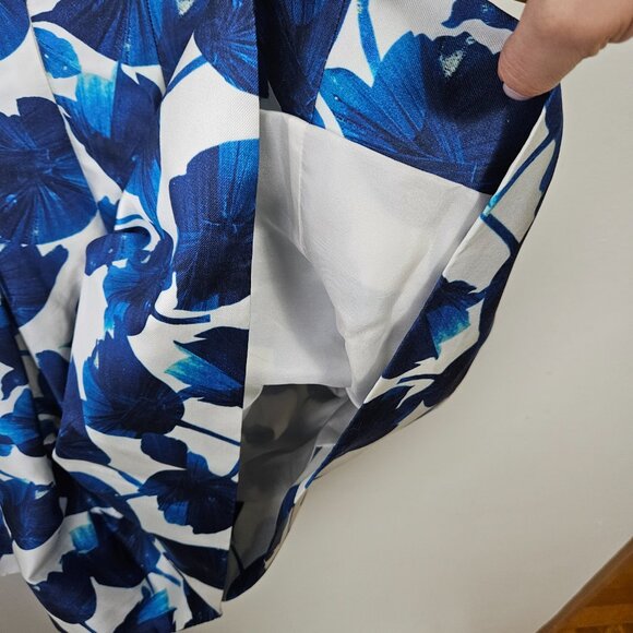 Oscar de la Renta Fit and Flare Mini Dress Sz 4 Floral Tulips Silk Blue White - Picture 12 of 13